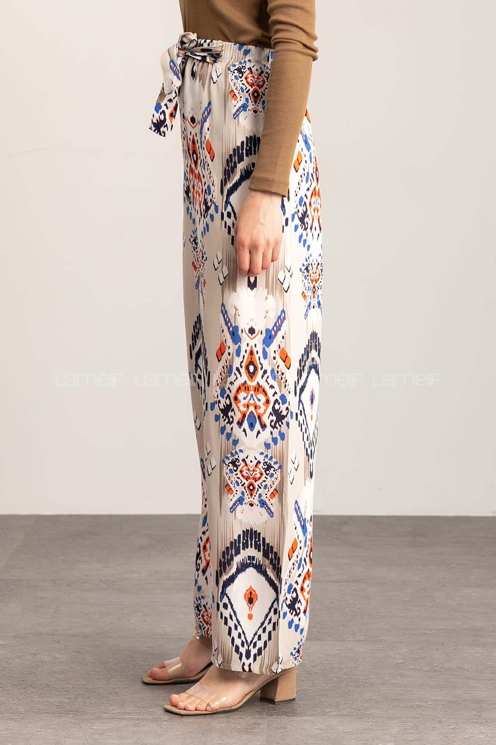 Indigo Ecru Cotton High Waist Comfortable Pants