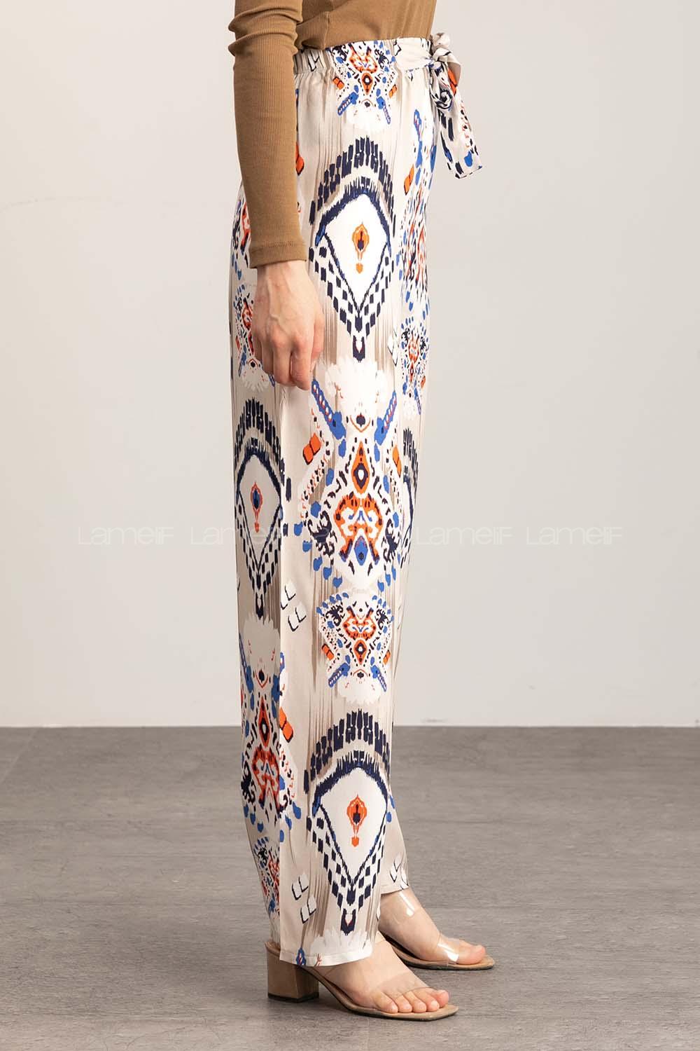 Indigo Ecru Cotton High Waist Comfortable Pants