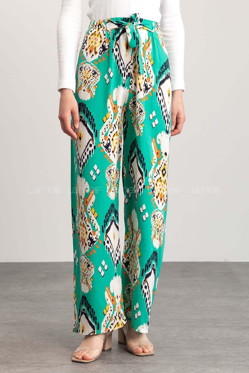 Water Green Cotton High Waist Comfortable Pants