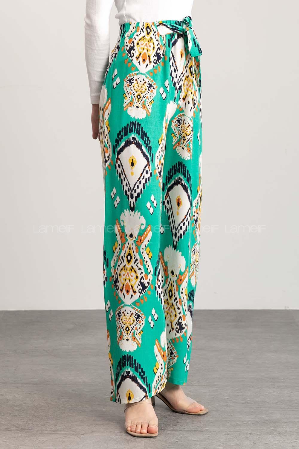 Water Green Cotton High Waist Comfortable Pants