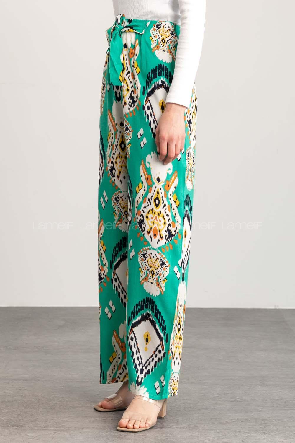 Water Green Cotton High Waist Comfortable Pants