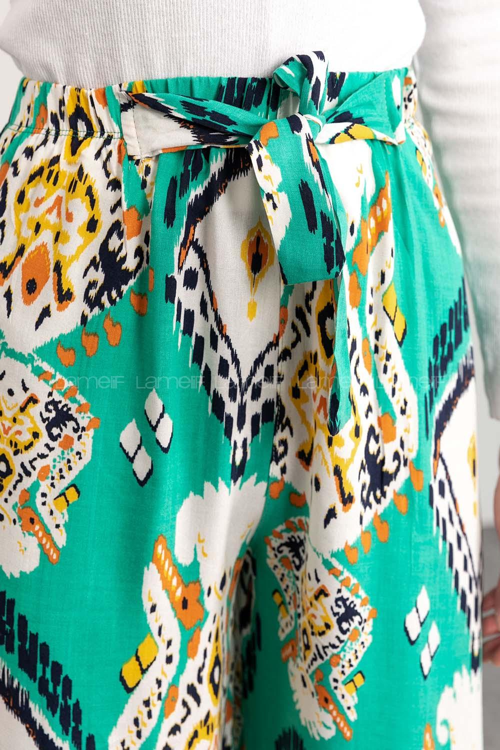 Water Green Cotton High Waist Comfortable Pants