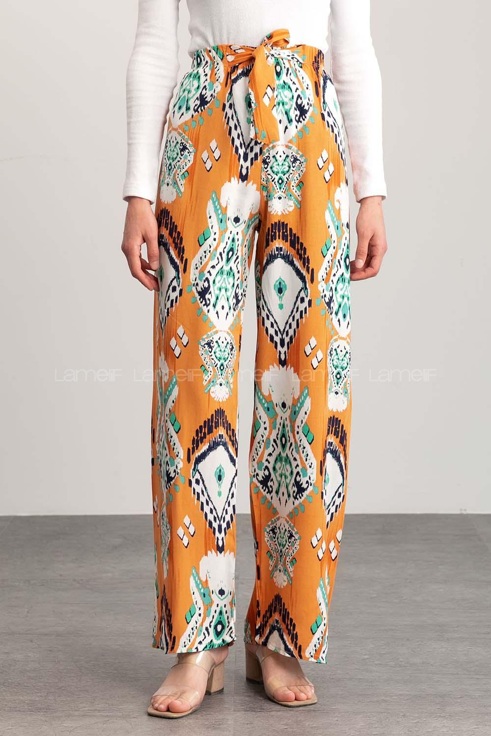 Orange Cotton High Waist Comfortable Pants