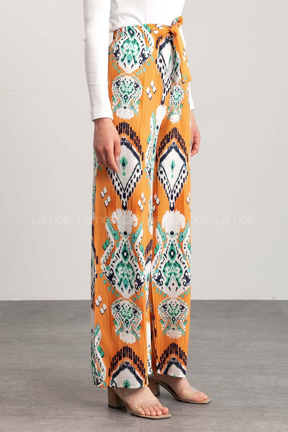 Orange Cotton High Waist Comfortable Pants