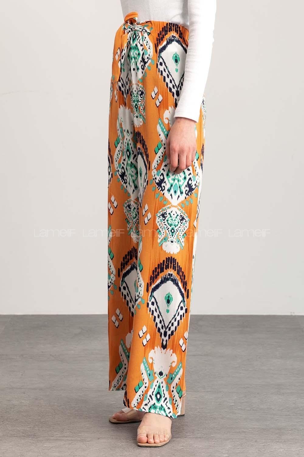 Orange Cotton High Waist Comfortable Pants