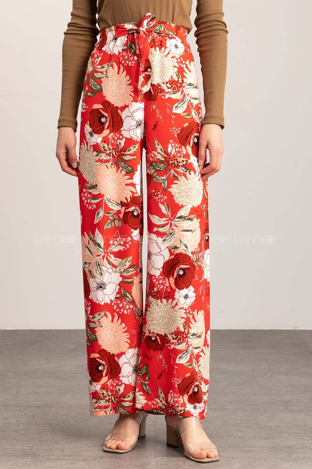 Red Cotton High Waist Comfortable Pants