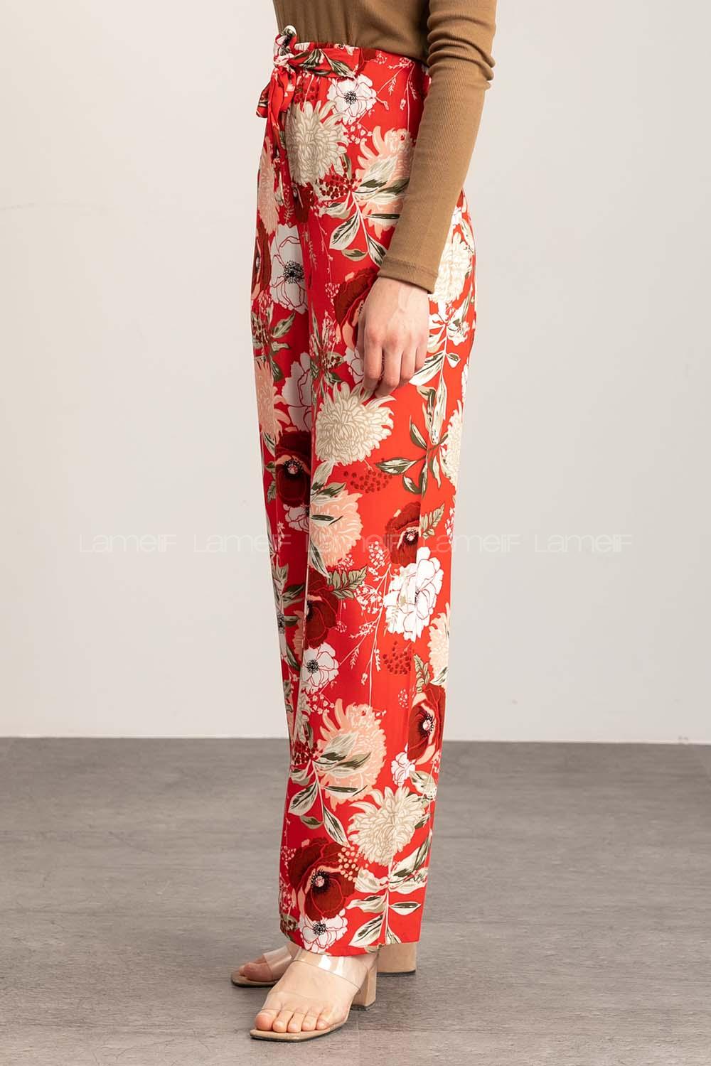 Red Cotton High Waist Comfortable Pants