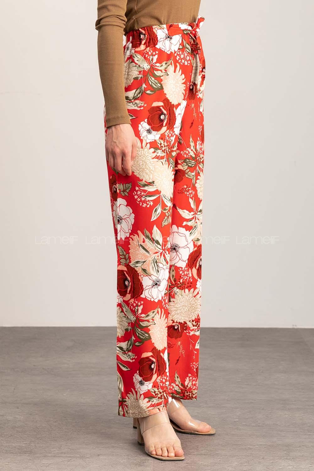 Red Cotton High Waist Comfortable Pants