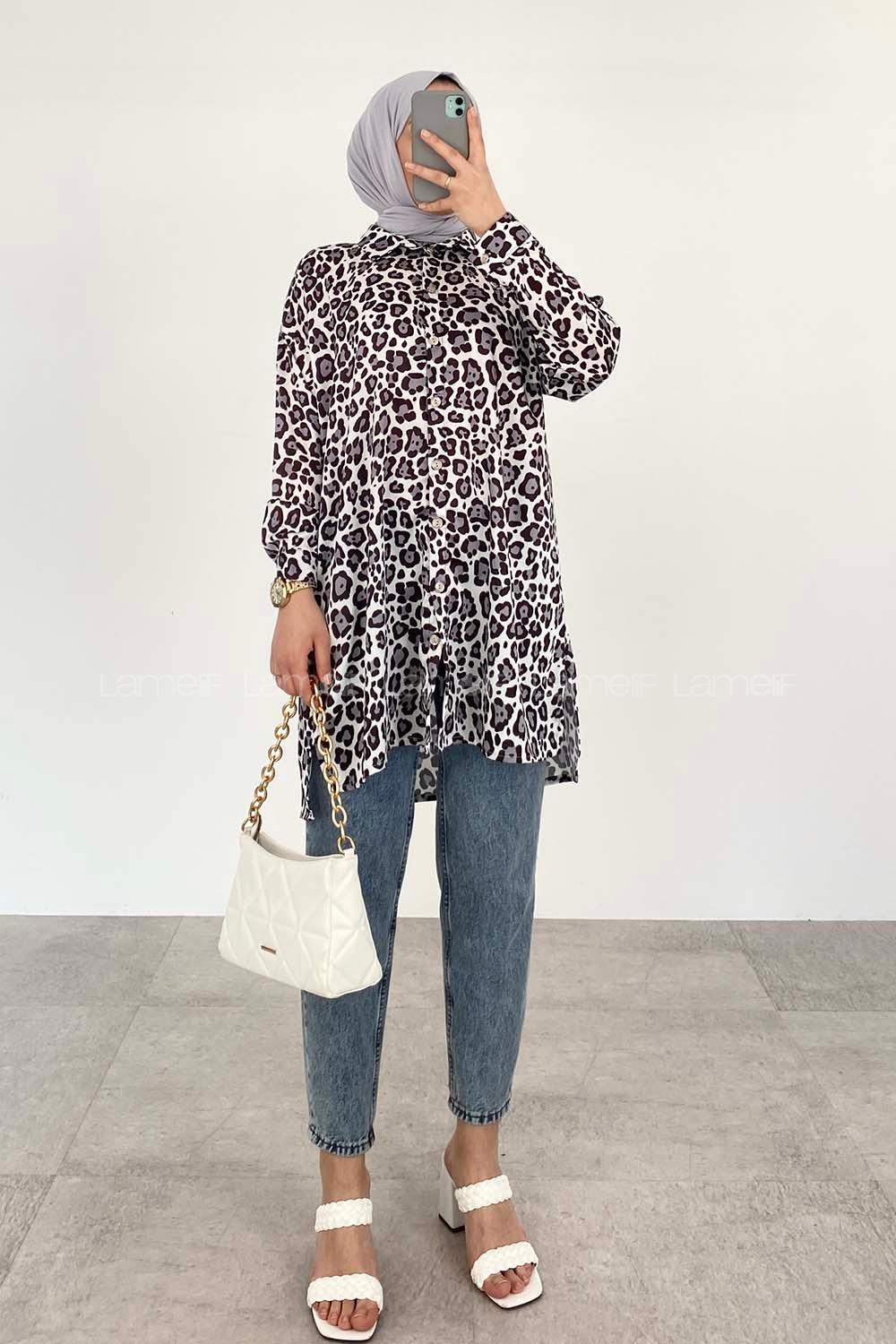 Anthracite Shirt Collar Long Arm Cotton Fabric Printed Shirt