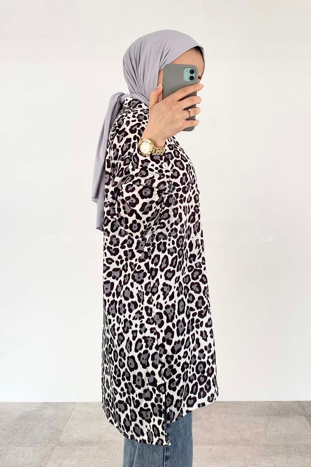 Anthracite Shirt Collar Long Arm Cotton Fabric Printed Shirt