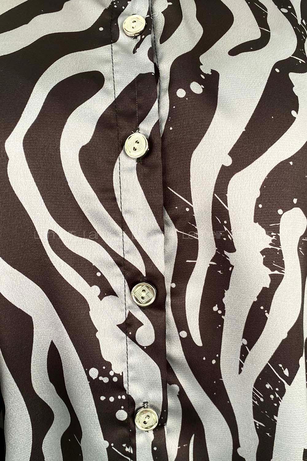 Gray Black Shirt Collar Long Arm Cotton Fabric Printed Shirt