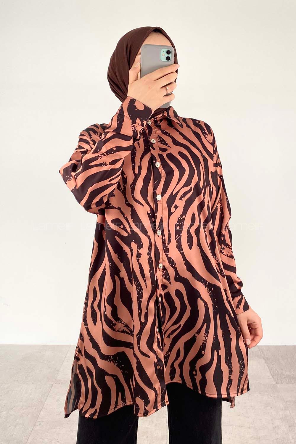 Black Brown Shirt Collar Long Arm Cotton Fabric Printed Shirt