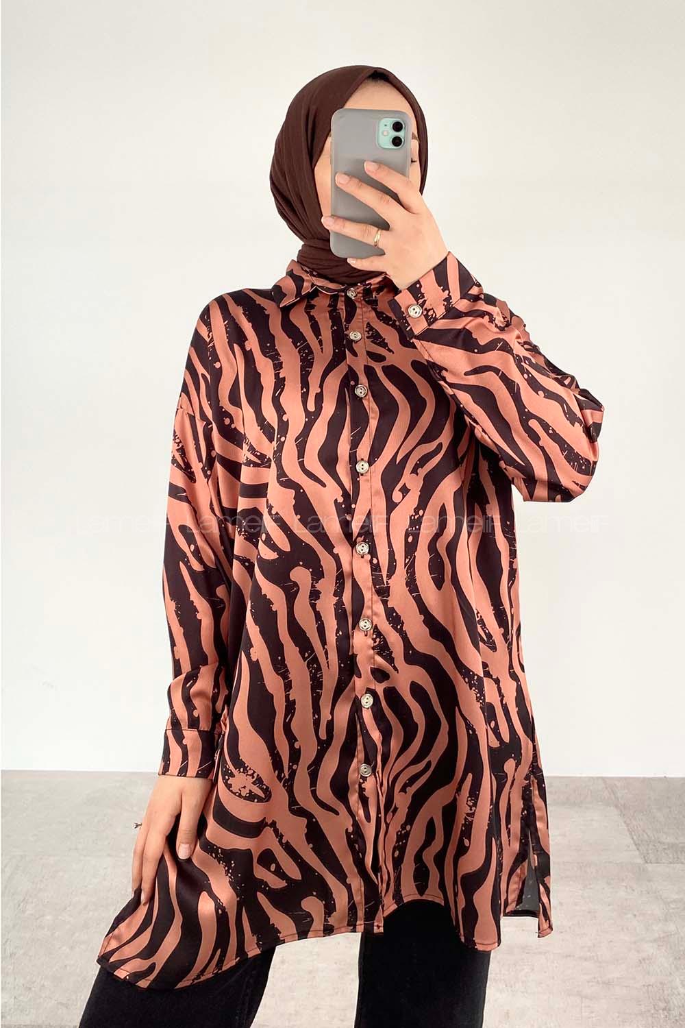 Black Brown Shirt Collar Long Arm Cotton Fabric Printed Shirt