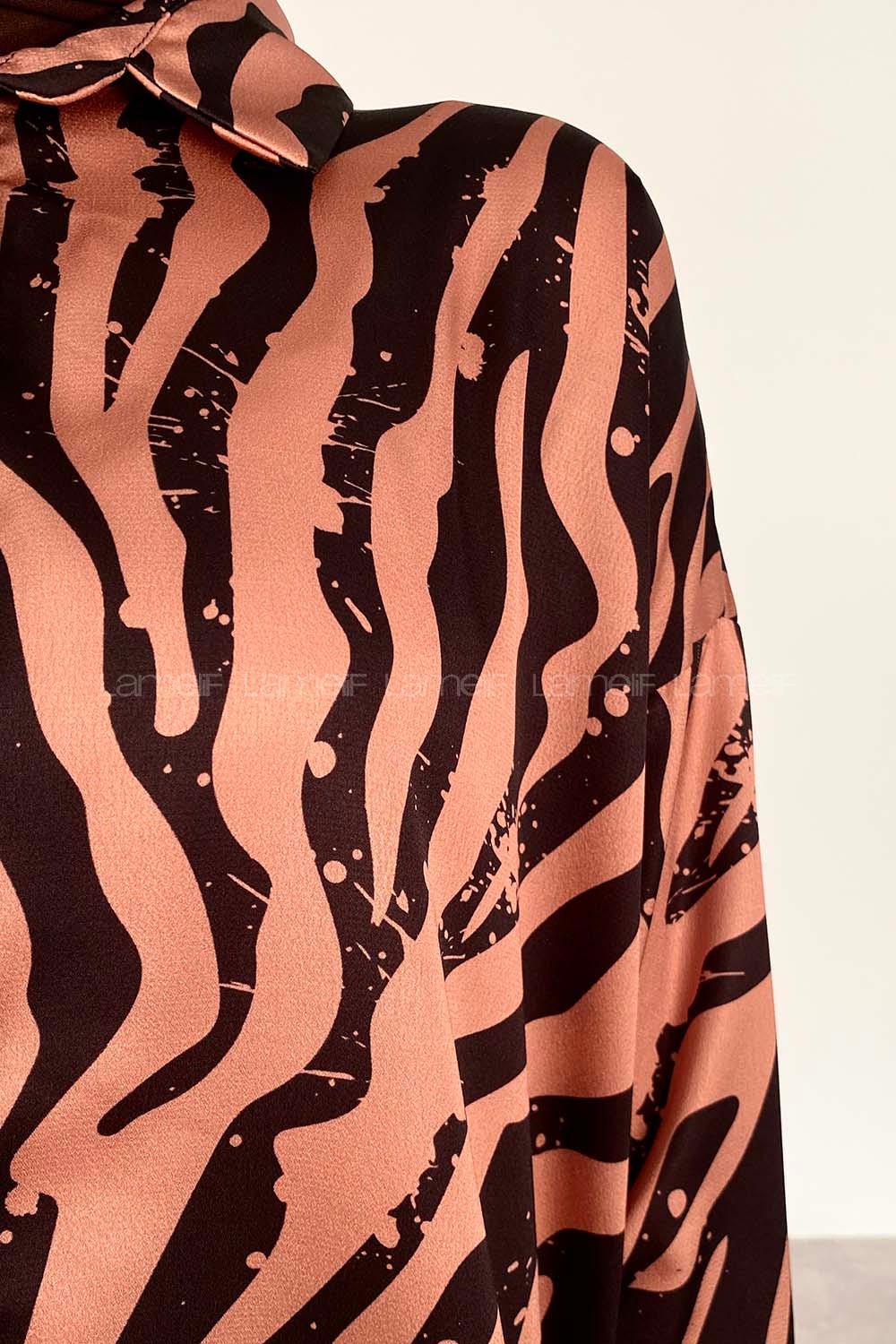 Black Brown Shirt Collar Long Arm Cotton Fabric Printed Shirt