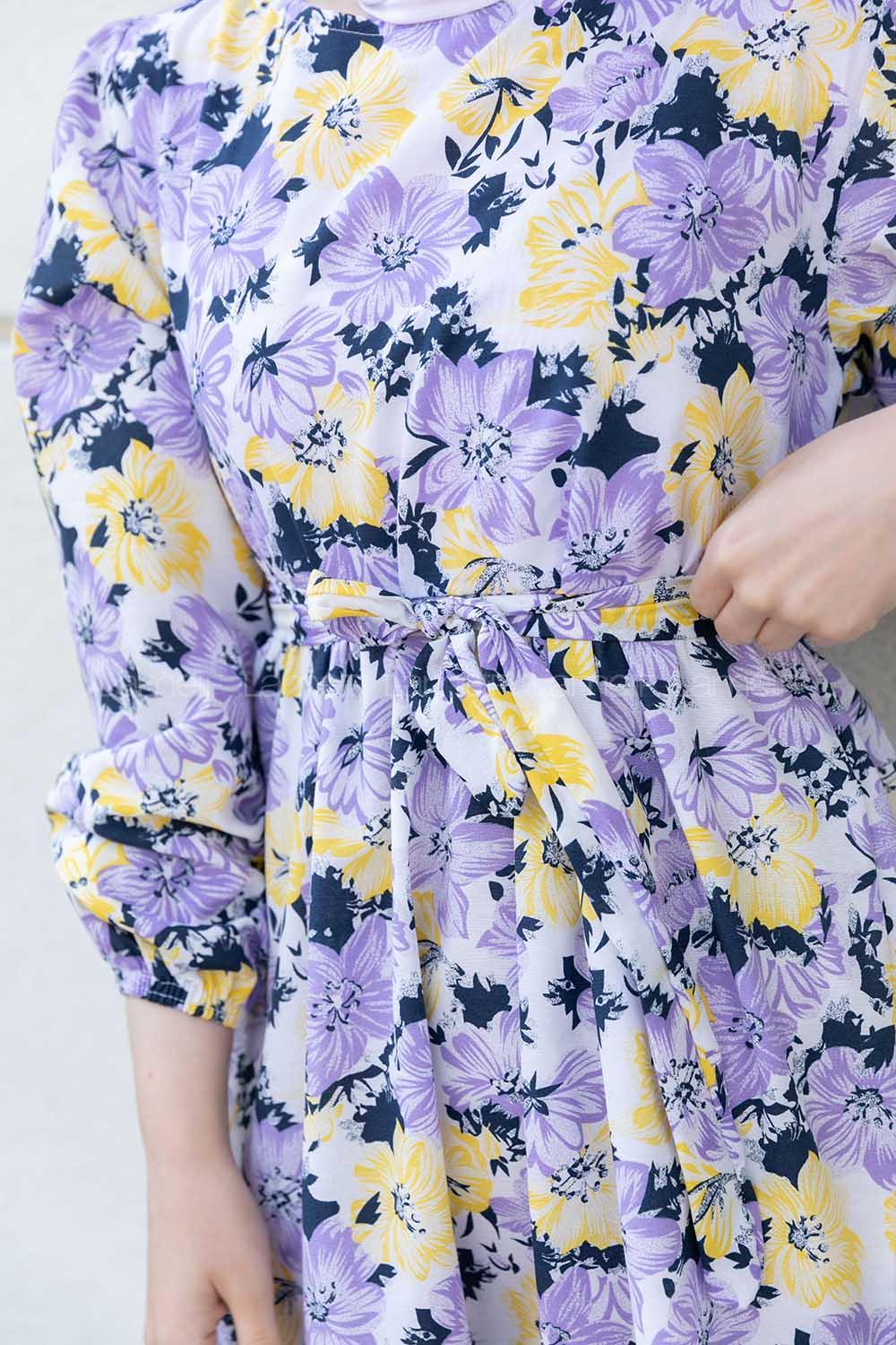 Lilac Crew Neck Poplin Fabric Unprinted Dresess