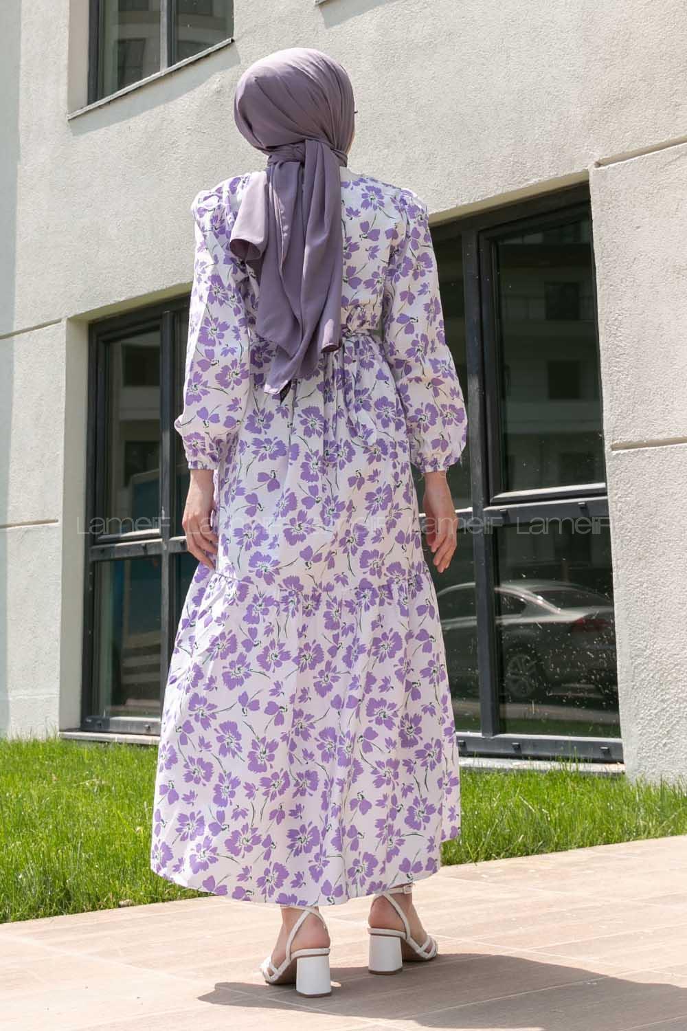 Lilac Crew Neck Poplin Fabric Printed Dresess