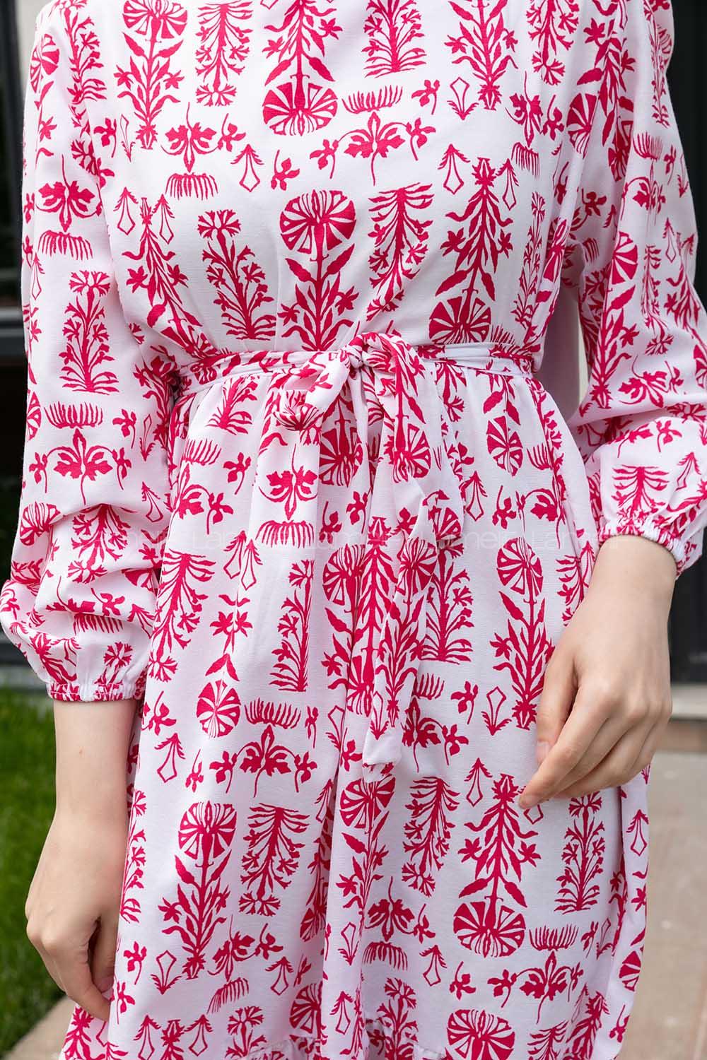 Fuchsia Crew Neck Poplin Fabric Printed Dresess