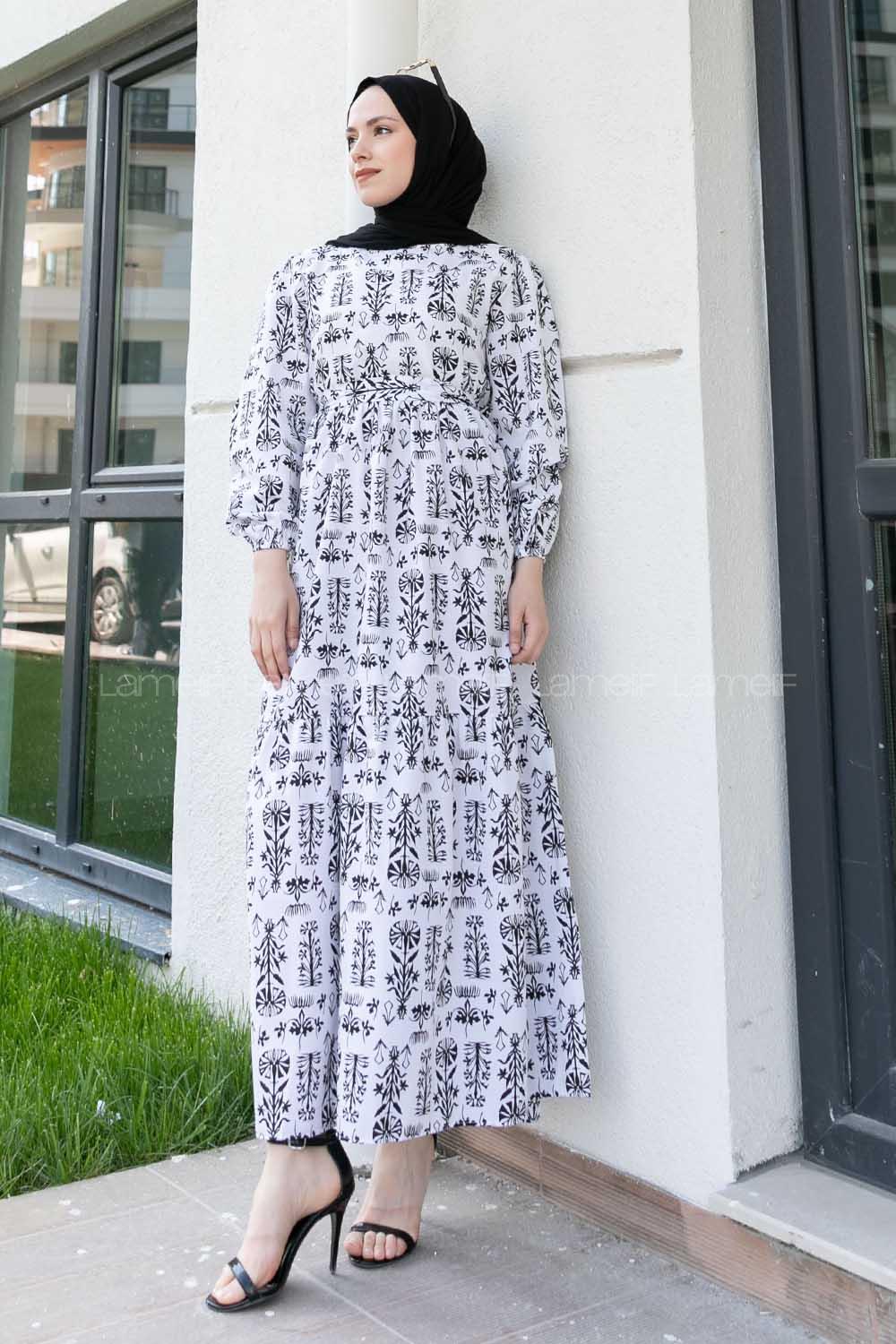 Black Crew Neck Poplin Fabric Printed Dresess