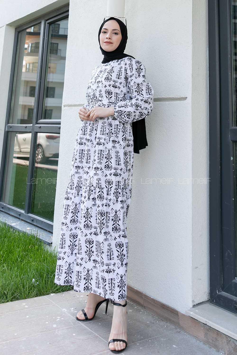 Black Crew Neck Poplin Fabric Printed Dresess