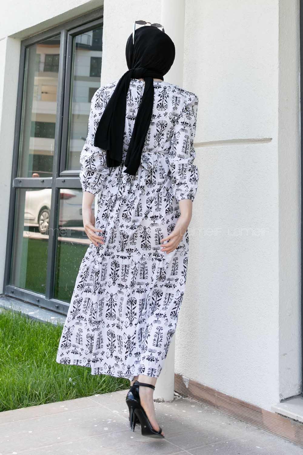 Black Crew Neck Poplin Fabric Printed Dresess