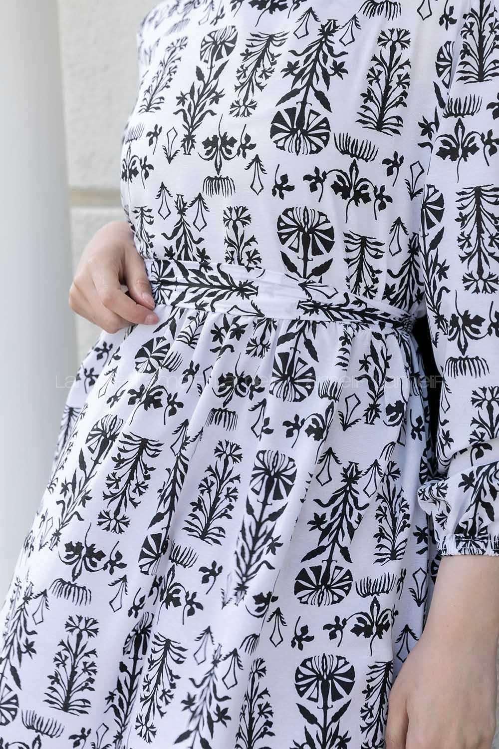 Black Crew Neck Poplin Fabric Printed Dresess