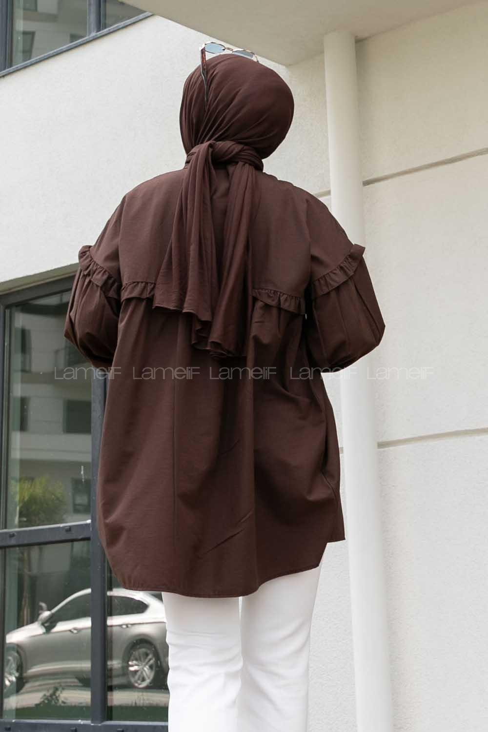 Bitter Brown Mandarin Collar Long Arm Cotton Unprinted Shirt