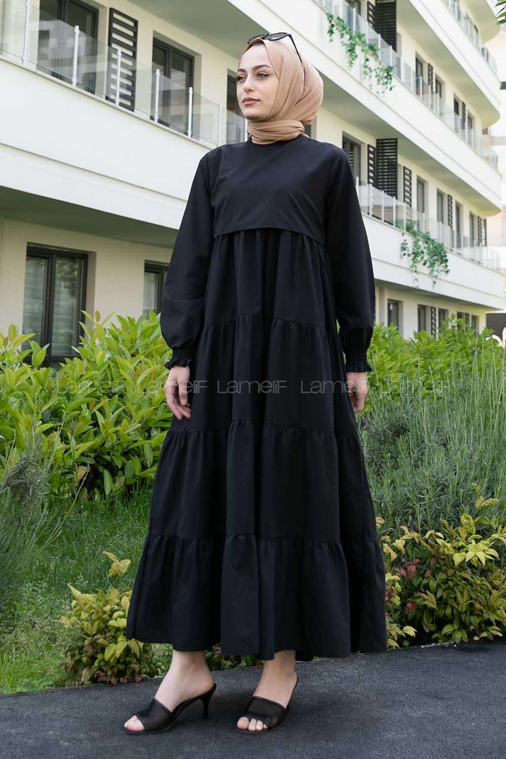 Black Crew Neck Cotton Unprinted Printed Dresess