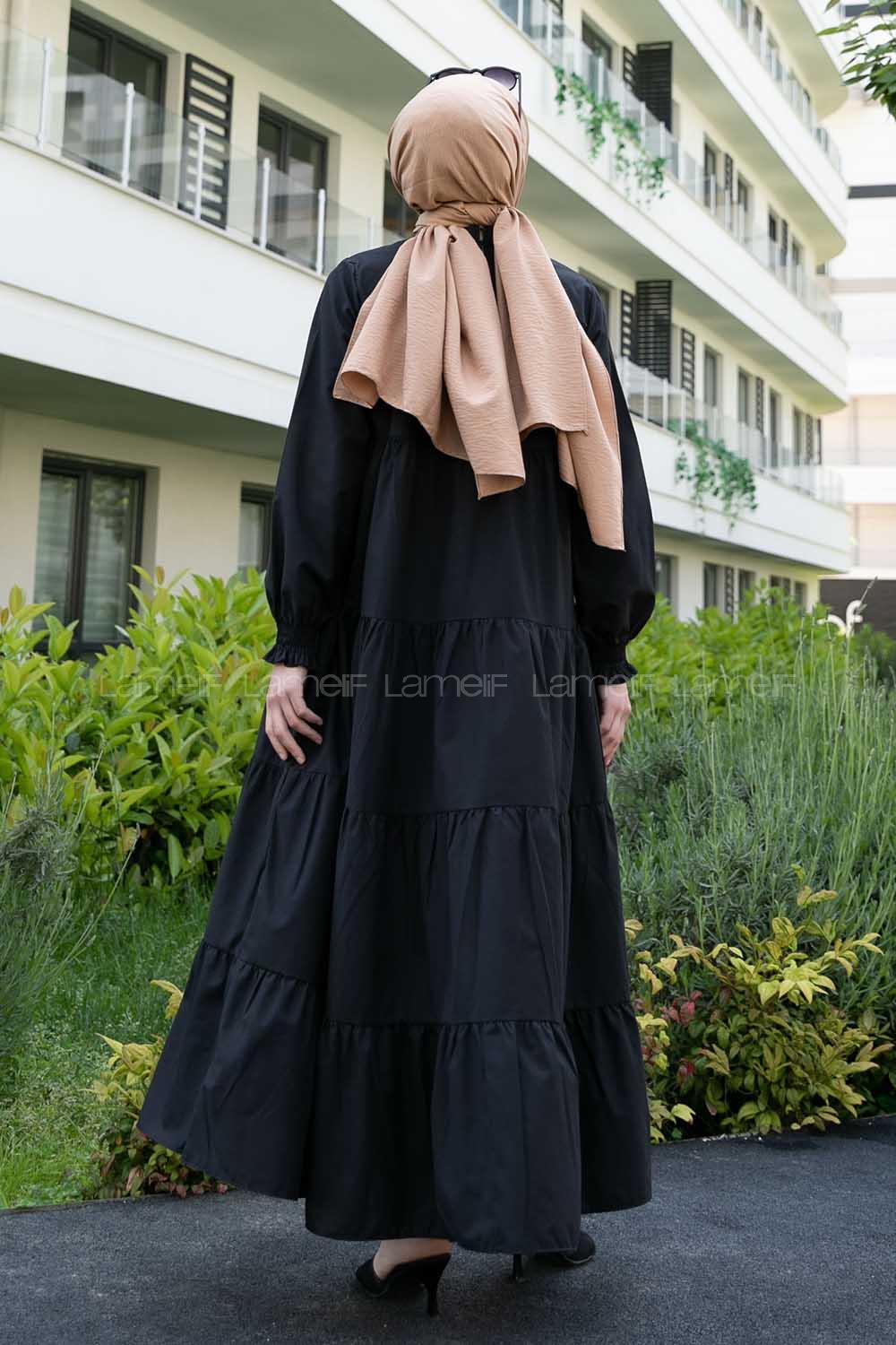 Black Crew Neck Cotton Unprinted Printed Dresess