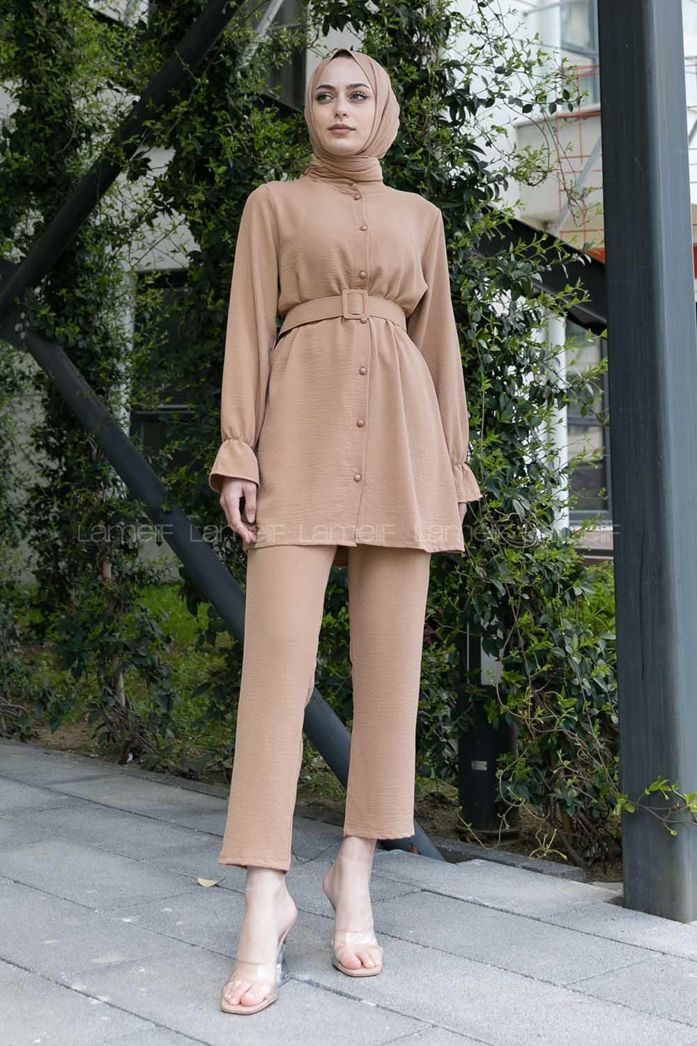 Brown With Milk Mandarin Collar Long Arm Ayrobin Regular Trousers Comfortable Suit