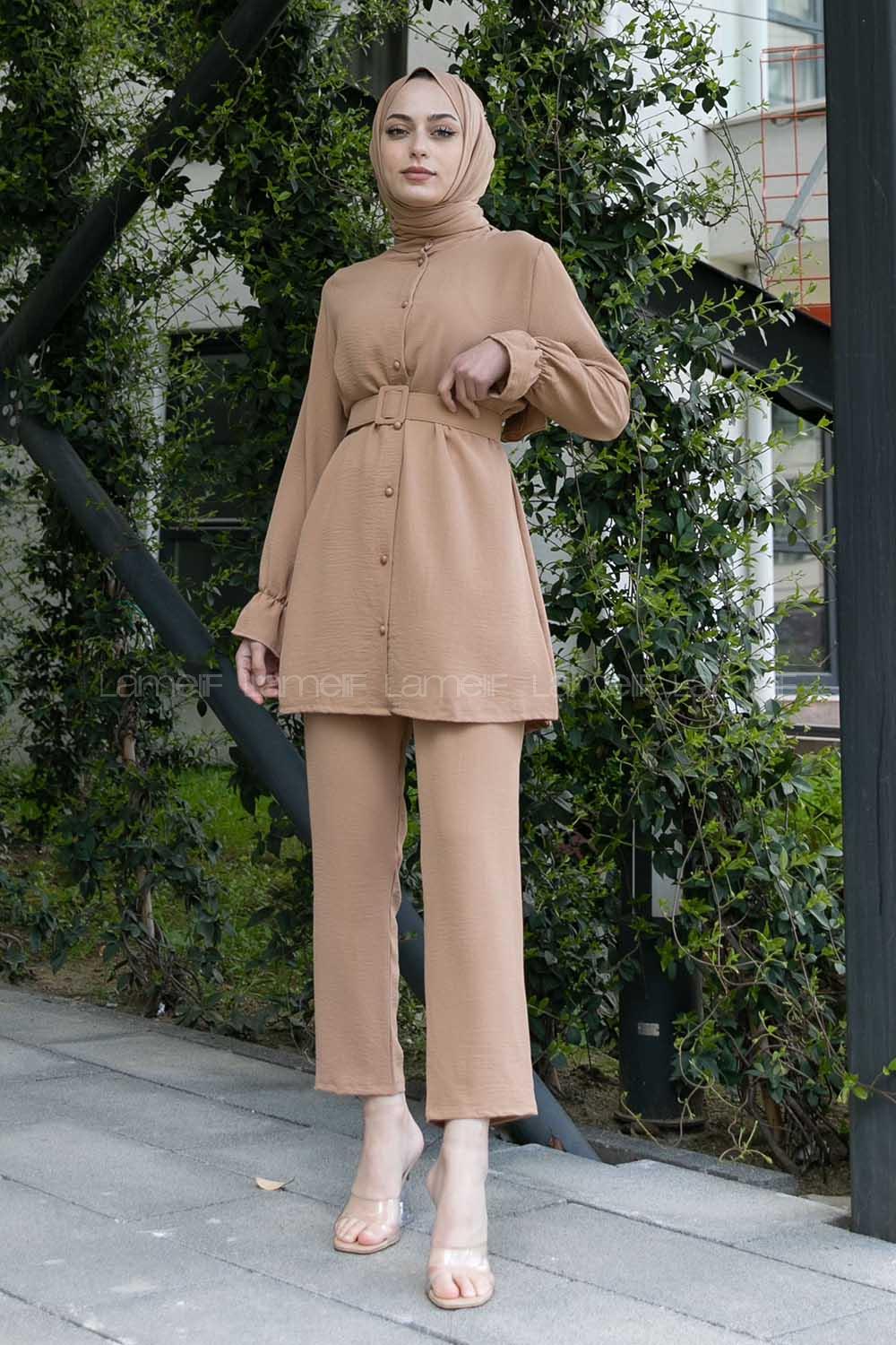 Brown With Milk Mandarin Collar Long Arm Ayrobin Regular Trousers Comfortable Suit