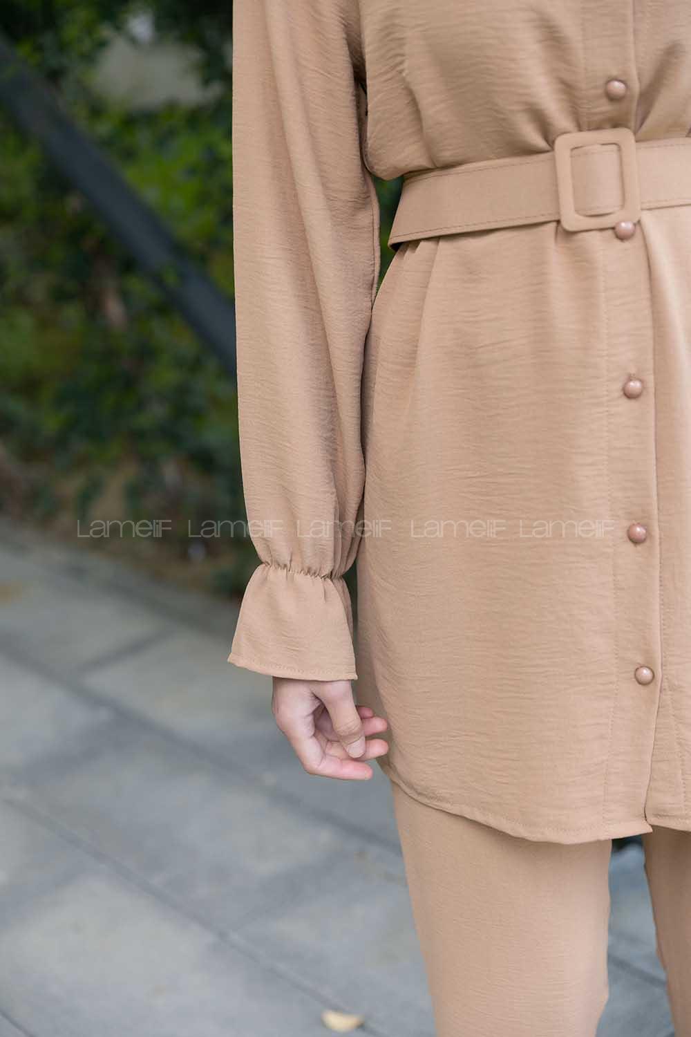 Brown With Milk Mandarin Collar Long Arm Ayrobin Regular Trousers Comfortable Suit