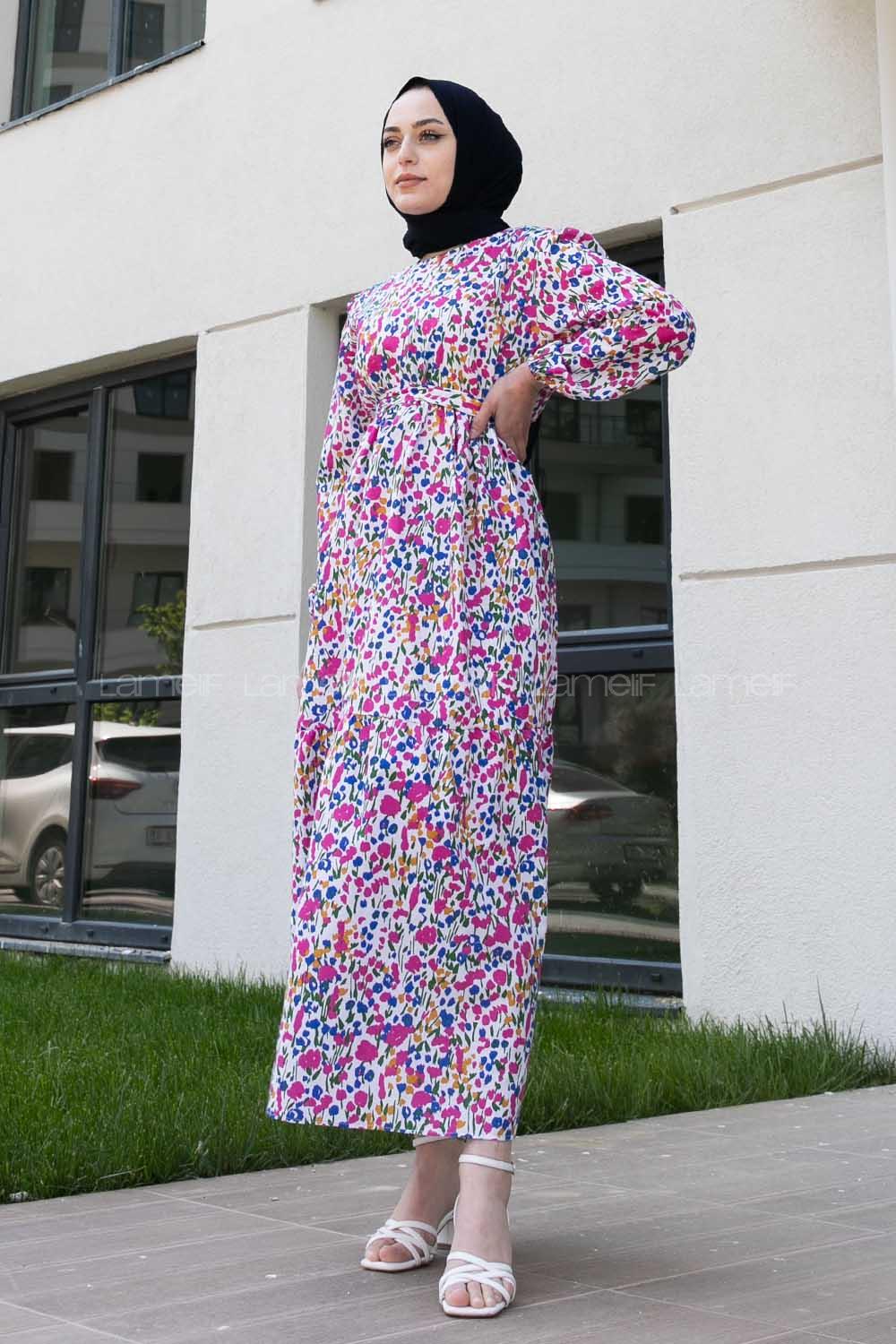 Saxe Pink Crew Neck Poplin Fabric Printed Dresess