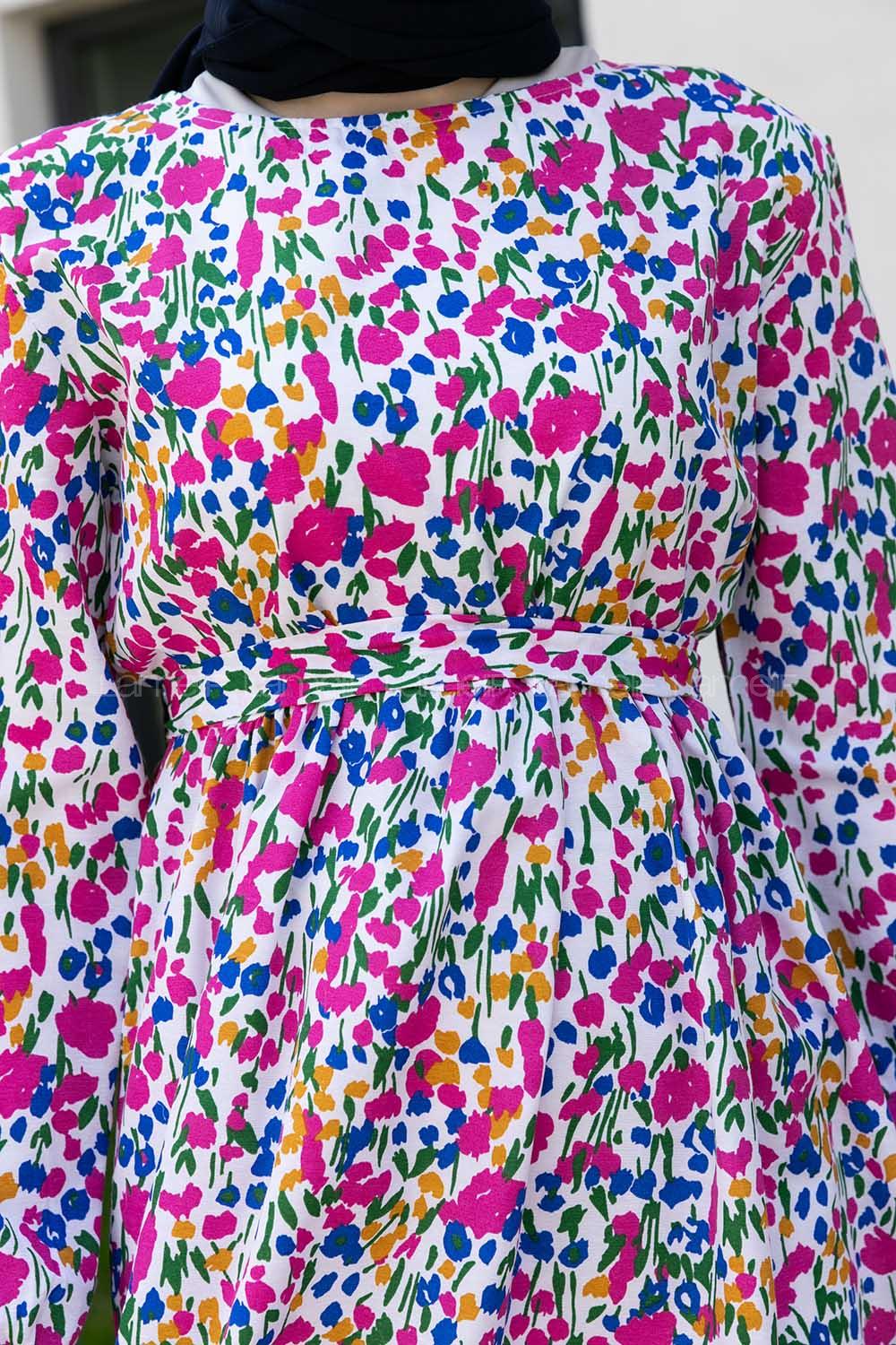 Saxe Pink Crew Neck Poplin Fabric Printed Dresess