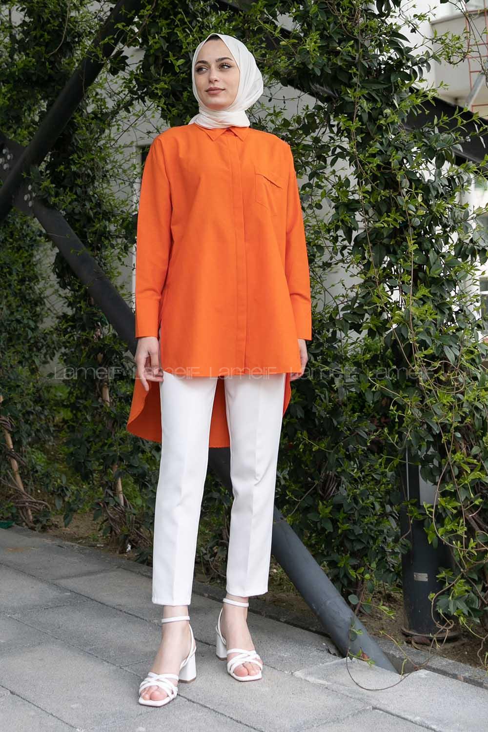 Orange Shirt Collar Long Arm Cotton Fabric Unprinted Shirt