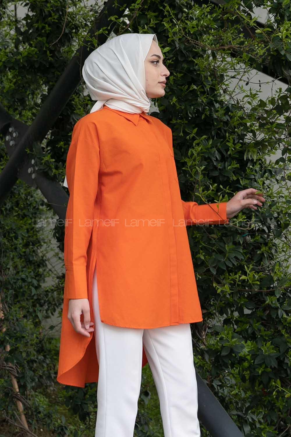 Orange Shirt Collar Long Arm Cotton Fabric Unprinted Shirt