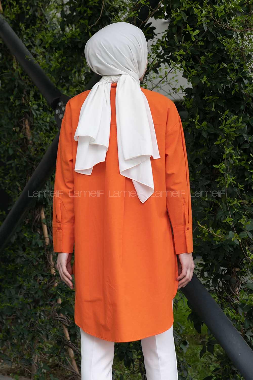 Orange Shirt Collar Long Arm Cotton Fabric Unprinted Shirt