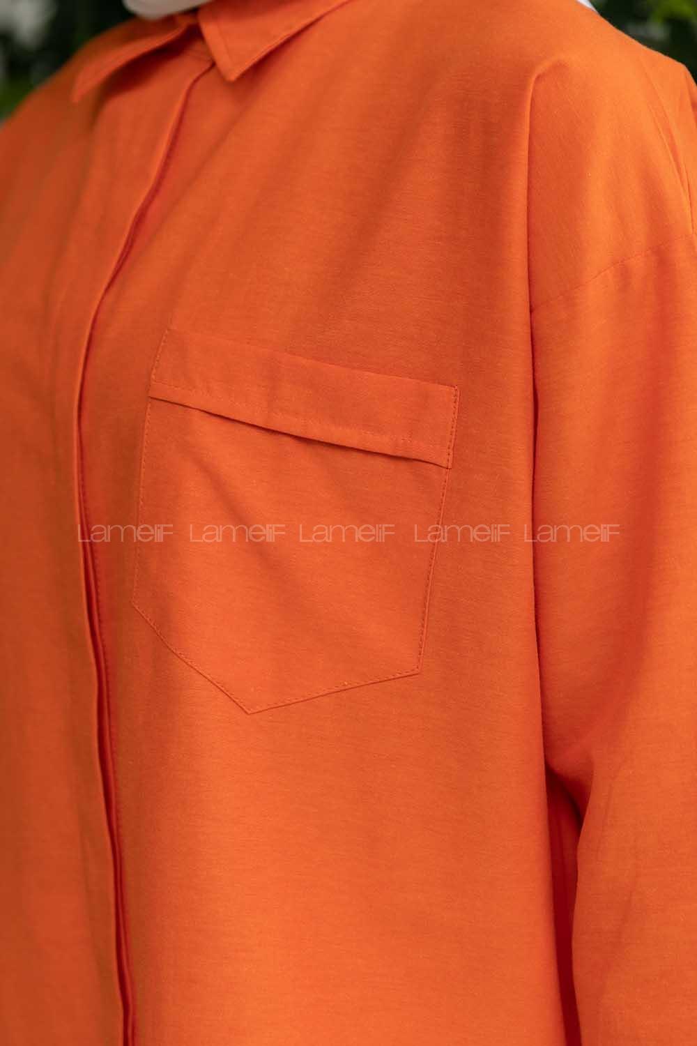 Orange Shirt Collar Long Arm Cotton Fabric Unprinted Shirt