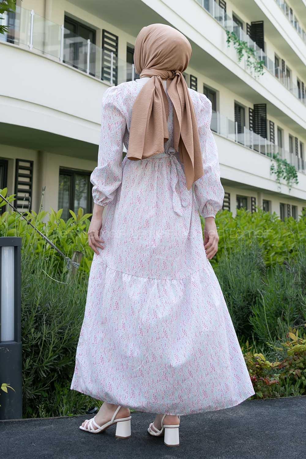 Blue Pink Crew Neck Poplin Fabric Printed Dresess