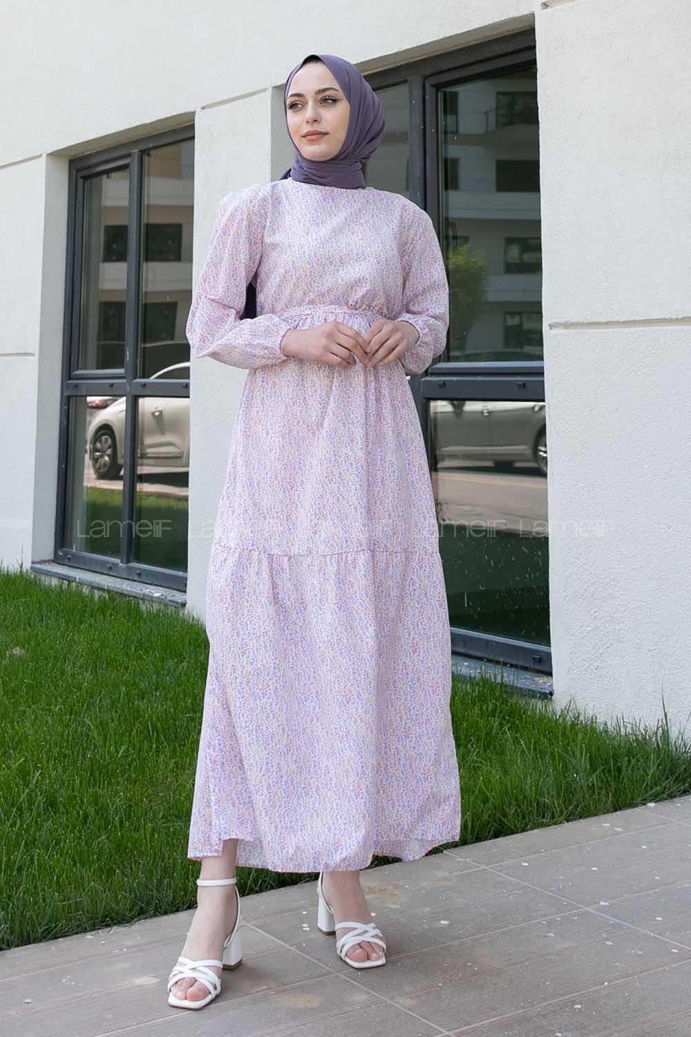 Purble Crew Neck Poplin Fabric Printed Dresess