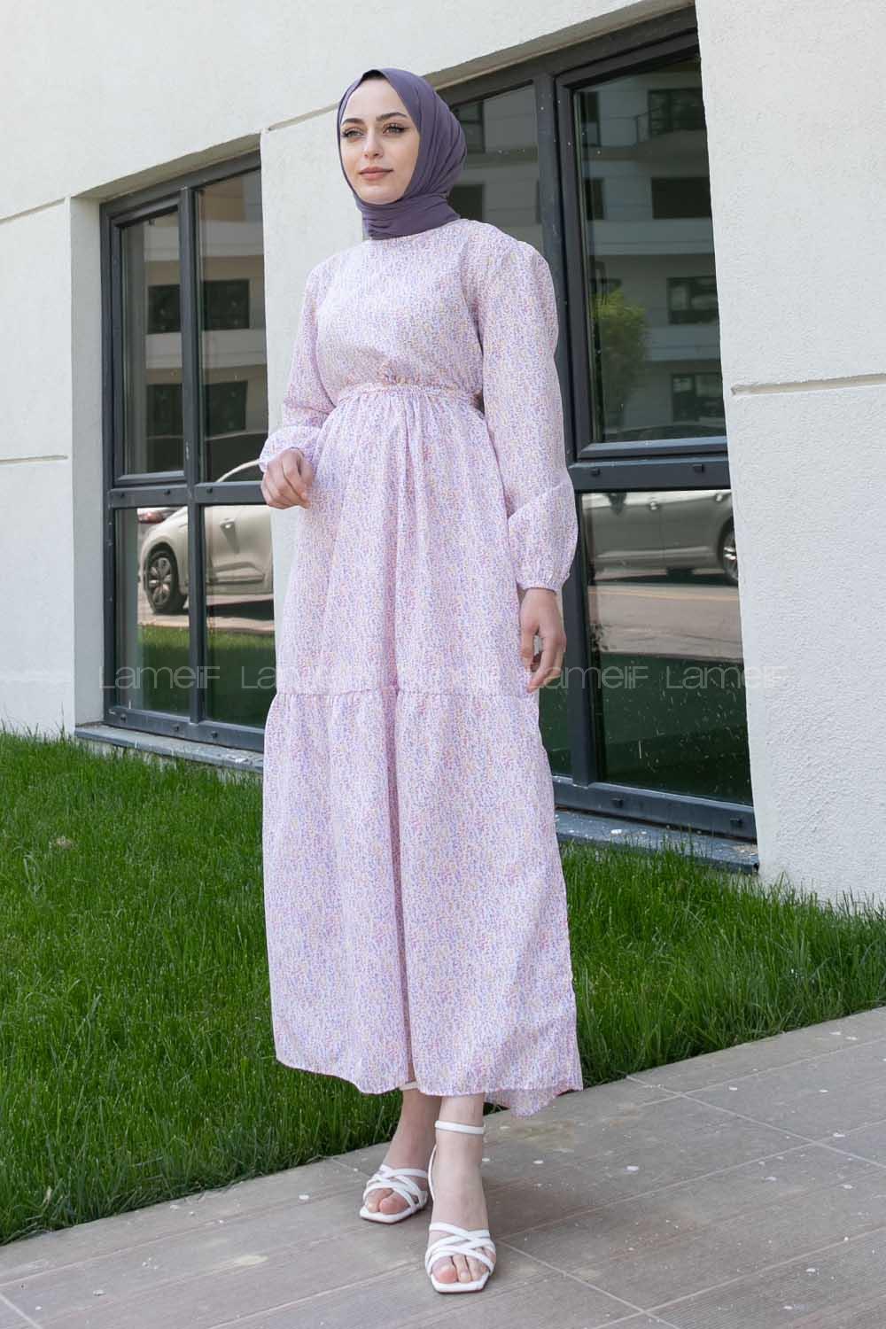 Purble Crew Neck Poplin Fabric Printed Dresess