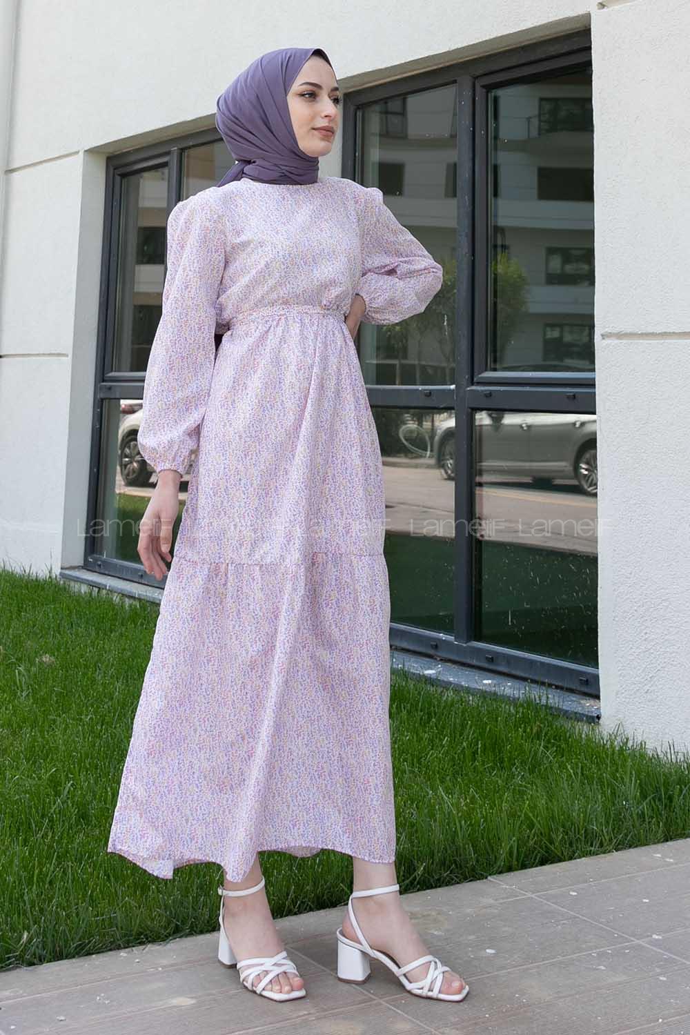 Purble Crew Neck Poplin Fabric Printed Dresess