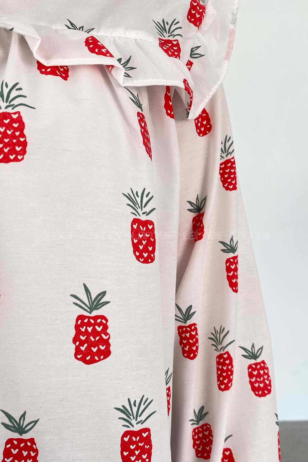 Red Mandarin Collar Cotton Printed Tunic