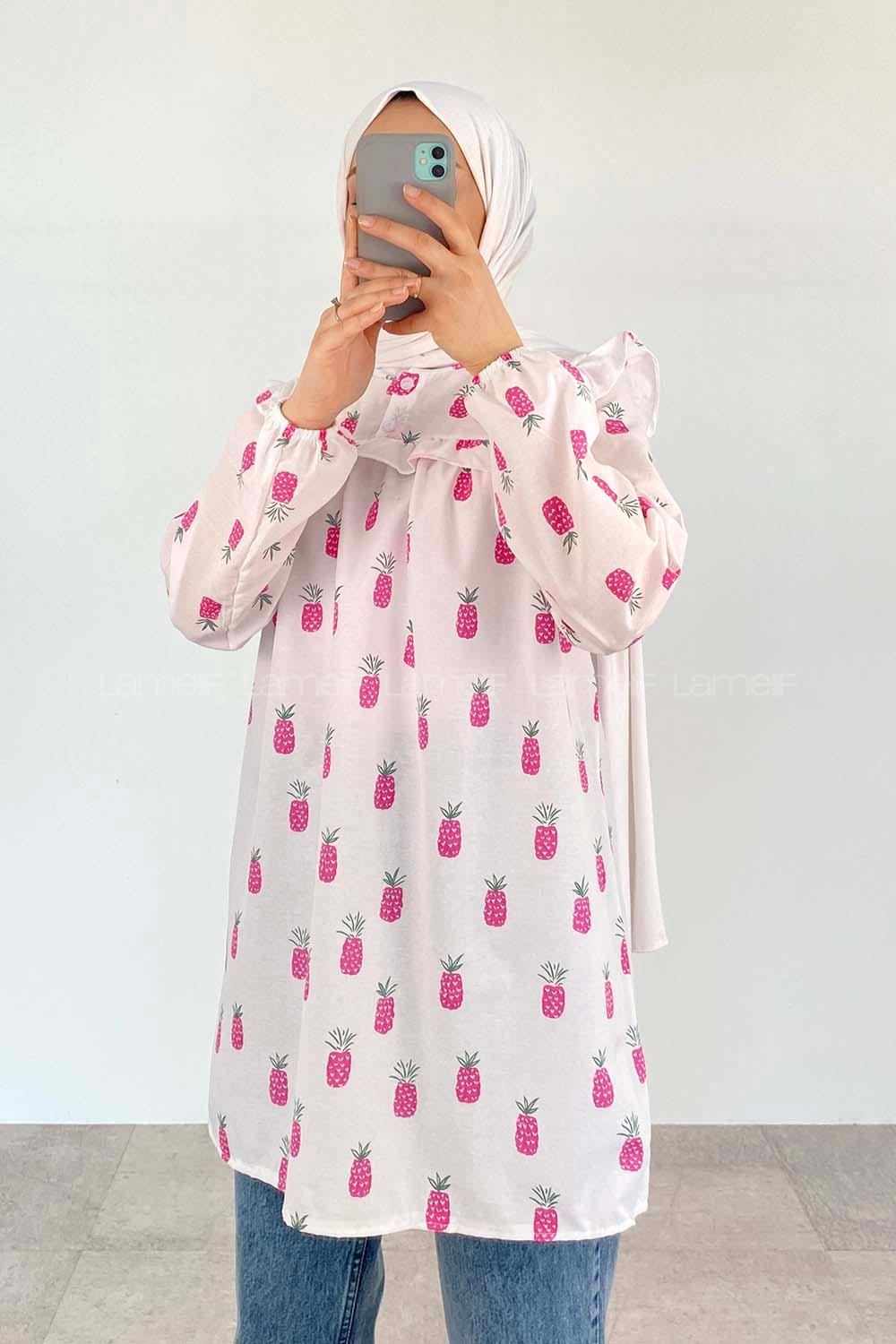 Pink Mandarin Collar Cotton Printed Tunic