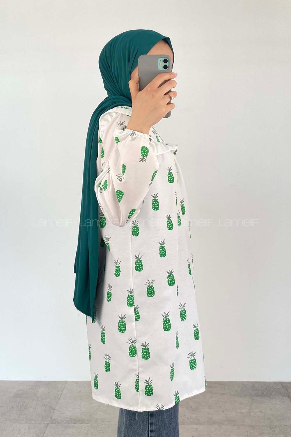 Green Mandarin Collar Cotton Printed Tunic