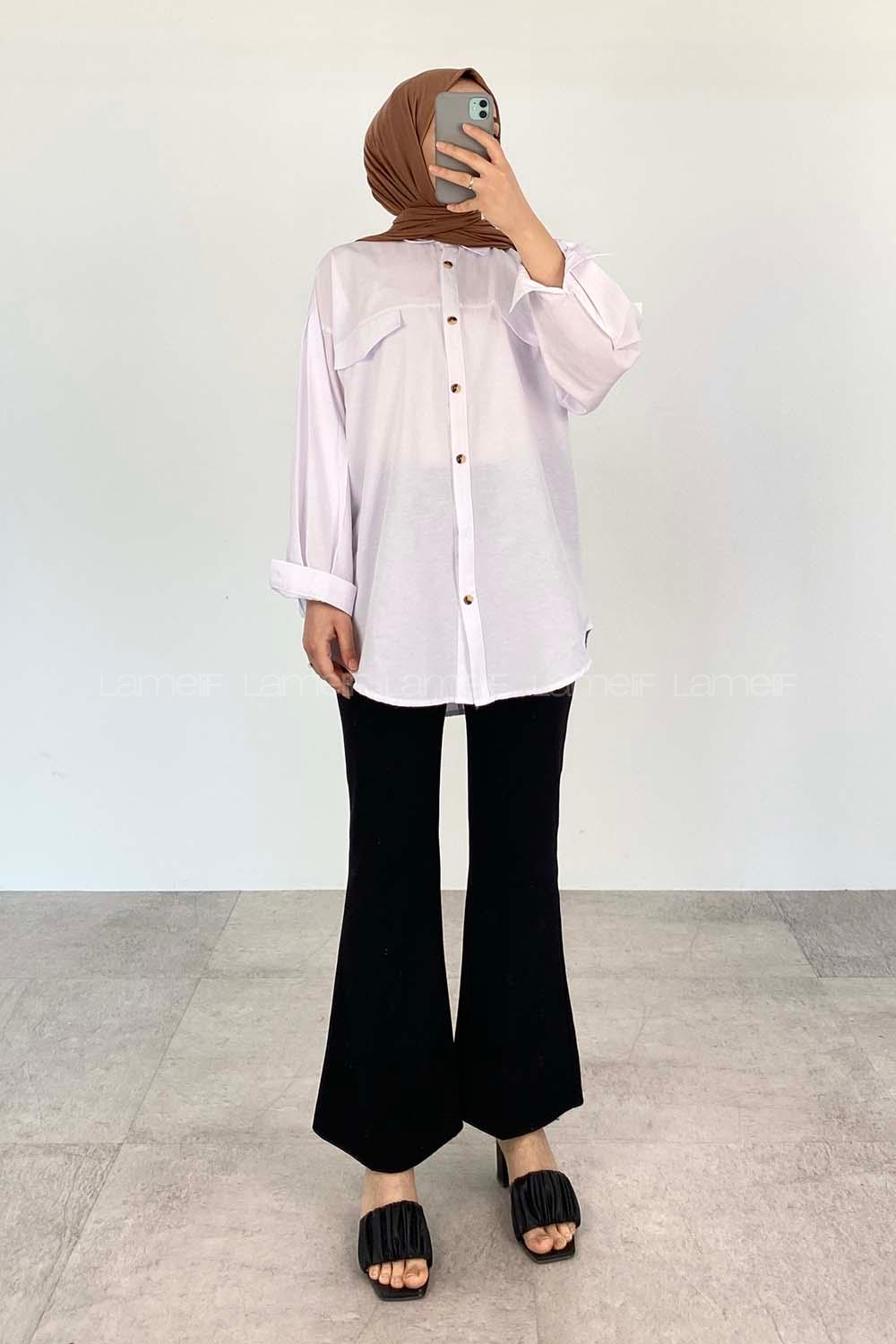 White Shirt Collar Long Arm Cotton Fabric Unprinted Shirt