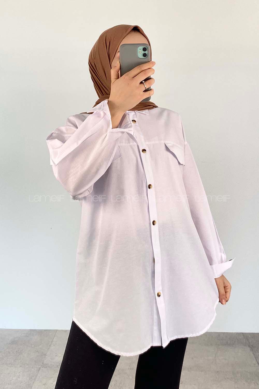 White Shirt Collar Long Arm Cotton Fabric Unprinted Shirt