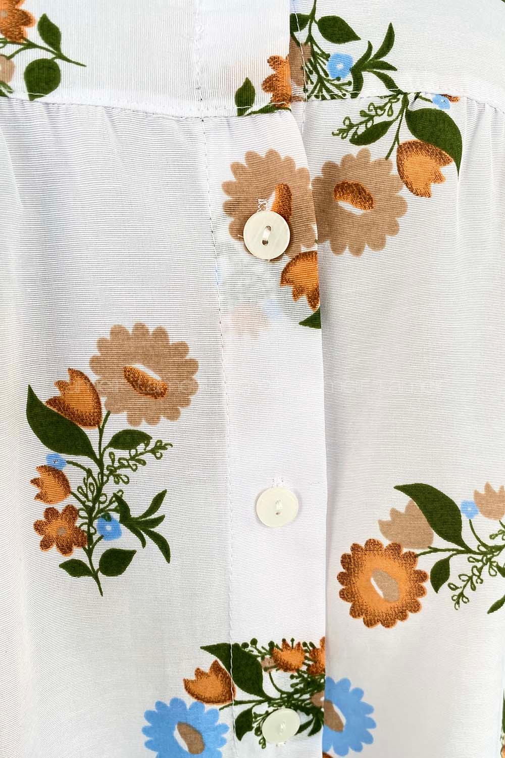 Orange Mandarin Collar Long Arm Cotton Printed Shirt