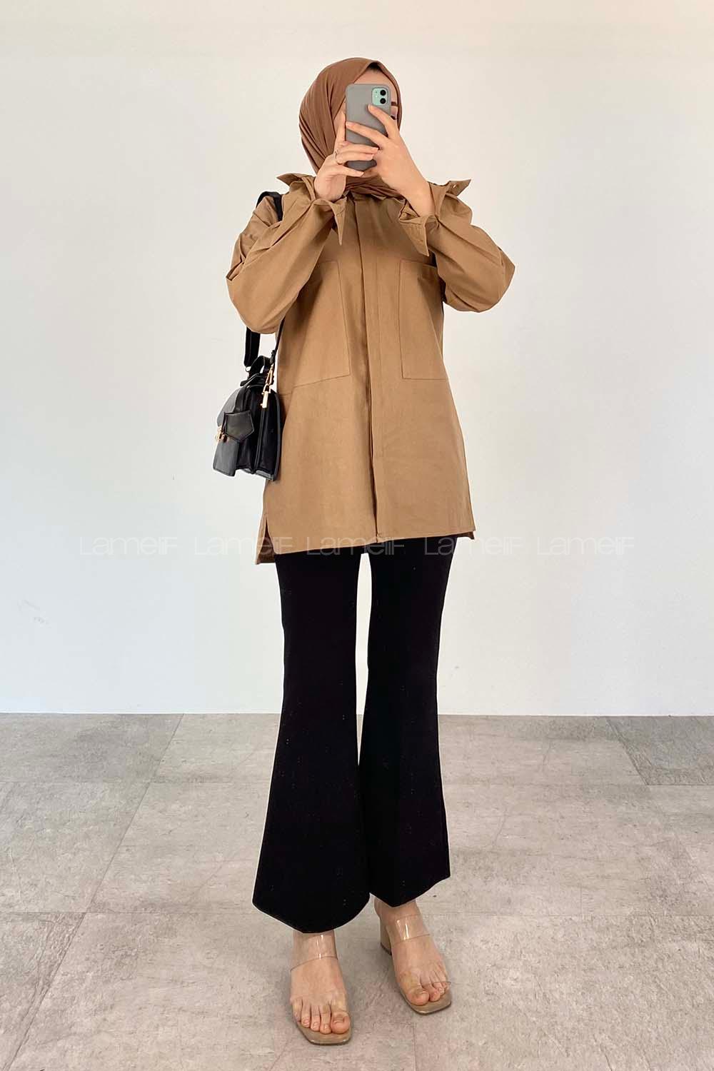 Camel Shirt Collar Long Arm Cotton Unprinted Shirt