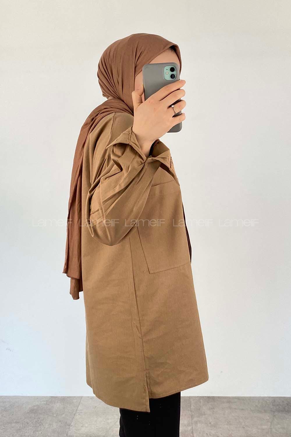 Camel Shirt Collar Long Arm Cotton Unprinted Shirt