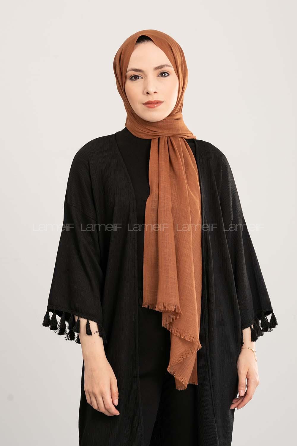 Plaid Brown Cotton Fabric Straight Shawl